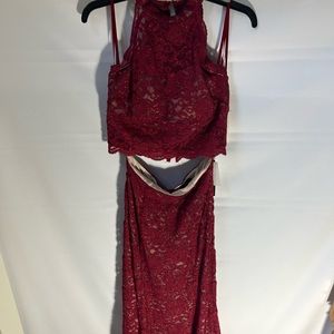 Red lace two piece formal dress size 11